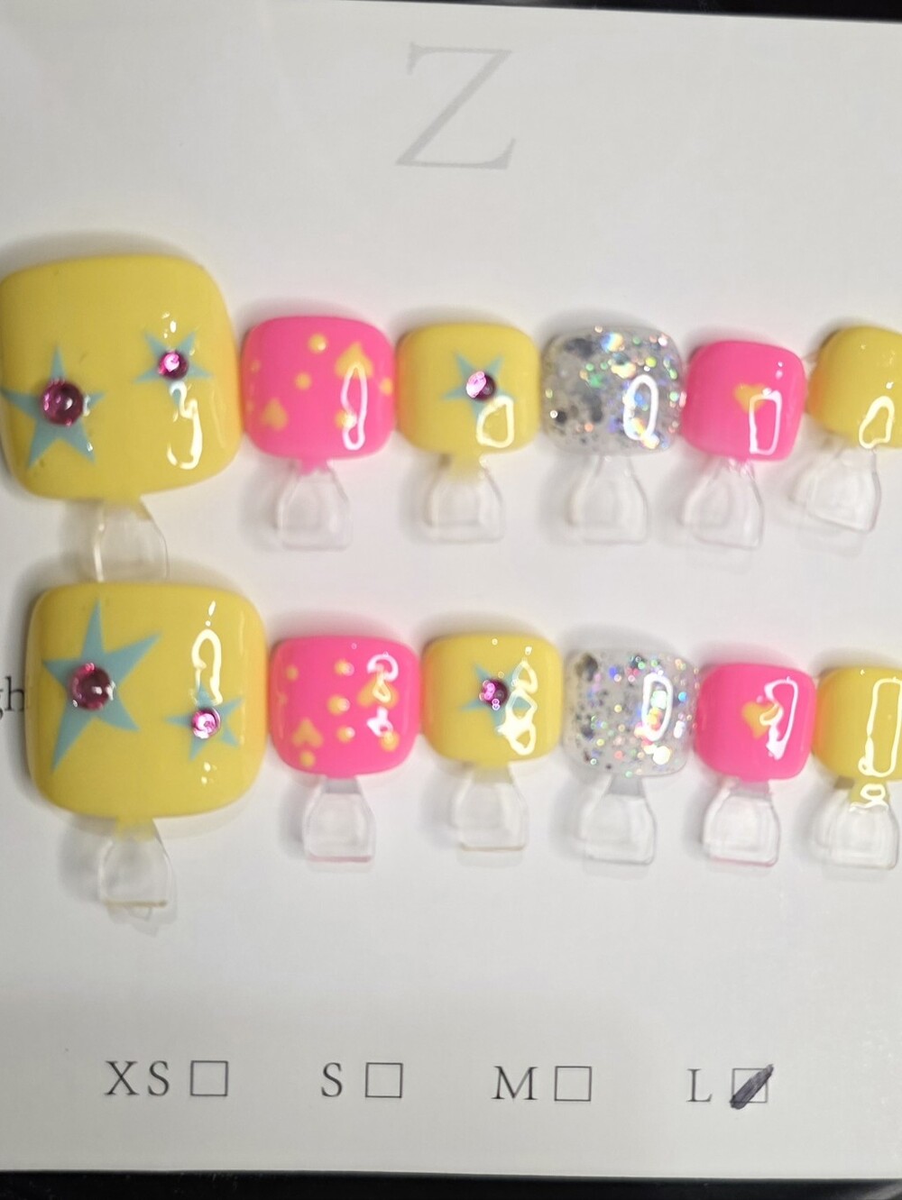 Bright Starry Toe Nail Set - Yellow & Neon Pink Sz LARGE